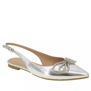 New BCBGeneration Kristin Silver Metallic Rhinestone Bow Slingback Flats 8